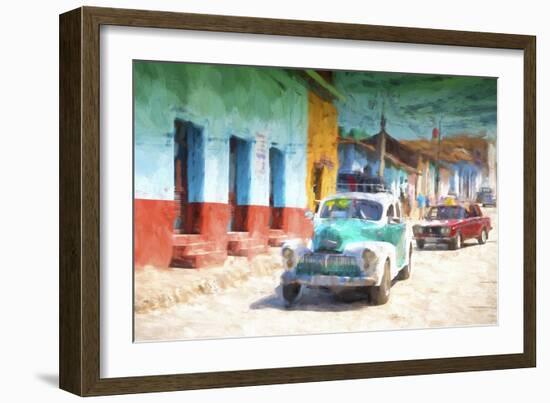 Cuba Painting - Green Taxi-Philippe Hugonnard-Framed Art Print