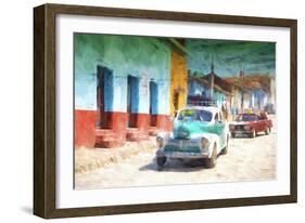 Cuba Painting - Green Taxi-Philippe Hugonnard-Framed Art Print