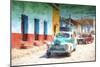 Cuba Painting - Green Taxi-Philippe Hugonnard-Mounted Art Print