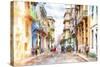 Cuba Painting - Havana Street Atmosphere-Philippe Hugonnard-Stretched Canvas