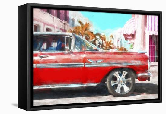 Cuba Painting - Red Cadillac-Philippe Hugonnard-Framed Stretched Canvas