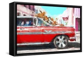 Cuba Painting - Red Cadillac-Philippe Hugonnard-Framed Stretched Canvas