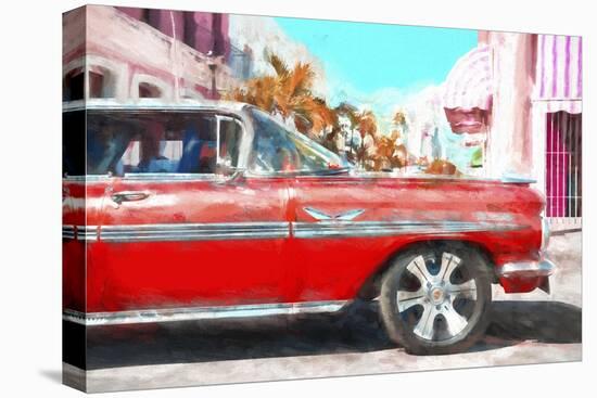 Cuba Painting - Red Cadillac-Philippe Hugonnard-Stretched Canvas