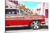 Cuba Painting - Red Cadillac-Philippe Hugonnard-Stretched Canvas