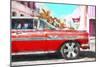 Cuba Painting - Red Cadillac-Philippe Hugonnard-Mounted Art Print