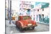 Cuba Painting - Red Chevrolet-Philippe Hugonnard-Stretched Canvas