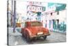 Cuba Painting - Red Chevrolet-Philippe Hugonnard-Stretched Canvas