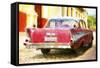 Cuba Painting - Red Chevy-Philippe Hugonnard-Framed Stretched Canvas