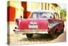 Cuba Painting - Red Chevy-Philippe Hugonnard-Stretched Canvas