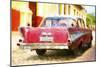 Cuba Painting - Red Chevy-Philippe Hugonnard-Mounted Art Print