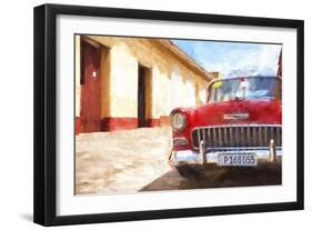 Cuba Painting - Red Taxi-Philippe Hugonnard-Framed Art Print