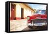 Cuba Painting - Red Taxi-Philippe Hugonnard-Framed Stretched Canvas