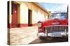Cuba Painting - Red Taxi-Philippe Hugonnard-Stretched Canvas