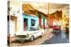 Cuba Painting - Sunset Street-Philippe Hugonnard-Stretched Canvas