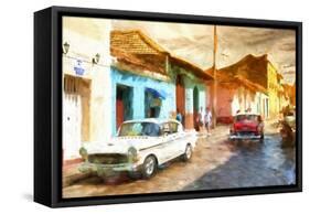 Cuba Painting - Sunset Street-Philippe Hugonnard-Framed Stretched Canvas