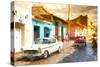 Cuba Painting - Sunset Street-Philippe Hugonnard-Stretched Canvas