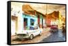 Cuba Painting - Sunset Street-Philippe Hugonnard-Framed Stretched Canvas