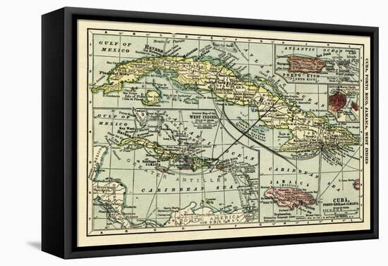Cuba - Panoramic Map-Lantern Press-Framed Stretched Canvas