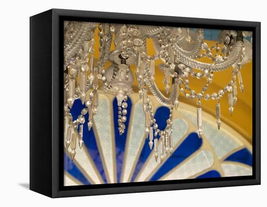 Cuba, Santa Clara, ornate chandelier in historic theater-Merrill Images-Framed Stretched Canvas