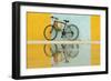 Cuba, Trinidad. Bicycle and reflection against yellow and blue walls.-Brenda Tharp-Framed Photographic Print