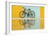 Cuba, Trinidad. Bicycle and reflection against yellow and blue walls.-Brenda Tharp-Framed Photographic Print