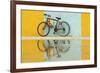 Cuba, Trinidad. Bicycle and reflection against yellow and blue walls.-Brenda Tharp-Framed Photographic Print