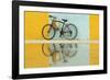 Cuba, Trinidad. Bicycle and reflection against yellow and blue walls.-Brenda Tharp-Framed Photographic Print