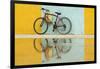 Cuba, Trinidad. Bicycle and reflection against yellow and blue walls.-Brenda Tharp-Framed Photographic Print