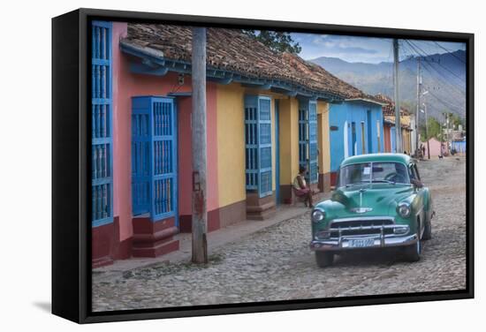 Cuba, Trinidad, Classic American Car in Historical Center-Jane Sweeney-Framed Stretched Canvas