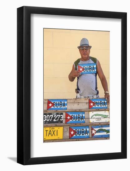 Cuba, Trinidad, Man Selling Cuban Car Number Plates-Jane Sweeney-Framed Photographic Print
