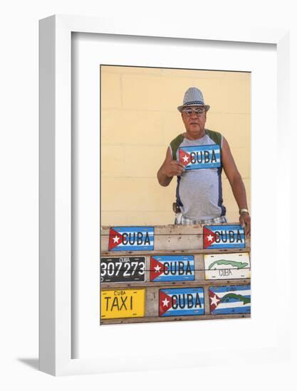 Cuba, Trinidad, Man Selling Cuban Car Number Plates-Jane Sweeney-Framed Photographic Print