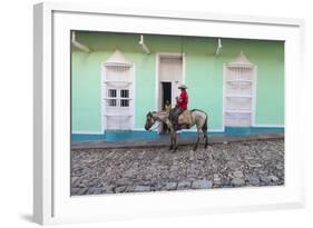 Cuba, Trinidad, Milkman on Horseback Delivers Bottles of Milk to House-Jane Sweeney-Framed Photographic Print