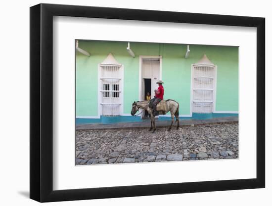 Cuba, Trinidad, Milkman on Horseback Delivers Bottles of Milk to House-Jane Sweeney-Framed Photographic Print