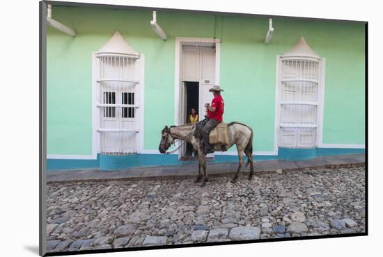 Cuba, Trinidad, Milkman on Horseback Delivers Bottles of Milk to House-Jane Sweeney-Mounted Photographic Print