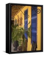 Cuba, Trinidad, UNESCO, blue shutters in courtyard of Casa Particular, Spanish style colonial home-Merrill Images-Framed Stretched Canvas