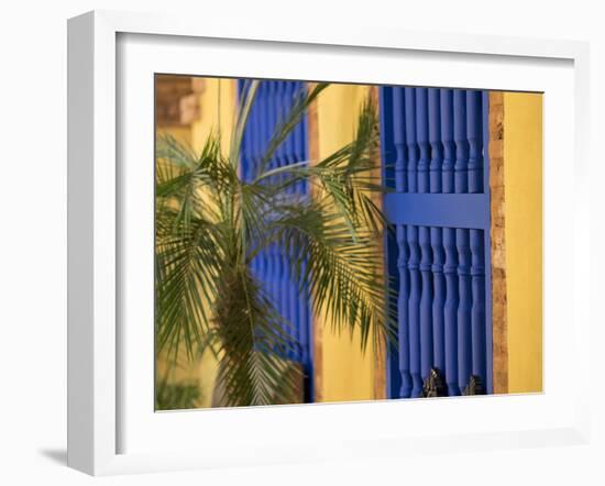 Cuba, Trinidad, UNESCO, blue shutters in courtyard of Casa Particular, Spanish style colonial home-Merrill Images-Framed Photographic Print