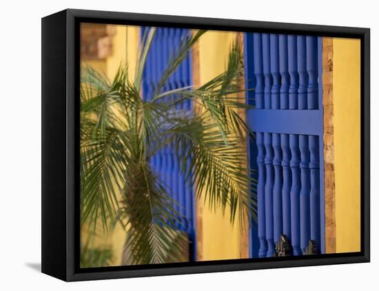 Cuba, Trinidad, UNESCO, blue shutters in courtyard of Casa Particular, Spanish style colonial home-Merrill Images-Framed Stretched Canvas