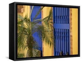 Cuba, Trinidad, UNESCO, blue shutters in courtyard of Casa Particular, Spanish style colonial home-Merrill Images-Framed Stretched Canvas