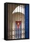 Cuba, Vinales, Cuban flag in courtyard and wrought iron gate.-Merrill Images-Framed Stretched Canvas