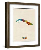 Cuba Watercolor Map-Michael Tompsett-Framed Art Print