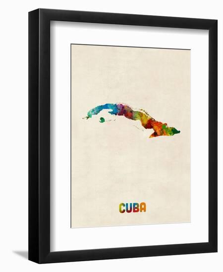 Cuba Watercolor Map-Michael Tompsett-Framed Art Print