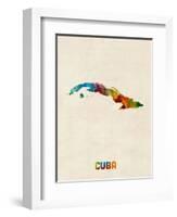 Cuba Watercolor Map-Michael Tompsett-Framed Art Print