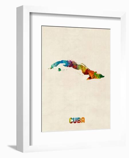 Cuba Watercolor Map-Michael Tompsett-Framed Art Print