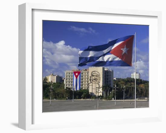 Cuban Flag Flying Outside the Ministerio Del Interior, Cuba, West Indies-Gavin Hellier-Framed Photographic Print