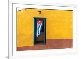 Cuban Flag Hanging on a Door in Trinidad, Cuba-Sabino Parente-Framed Photographic Print