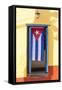 Cuban Flag in doorway, Trinidad, Sancti Spiritus, Cuba-Ed Hasler-Framed Stretched Canvas