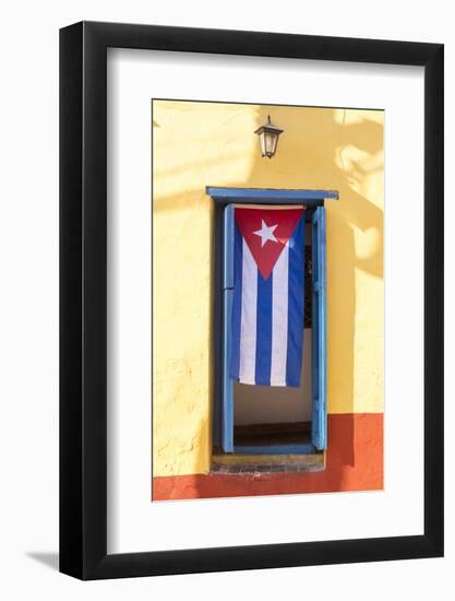 Cuban Flag in doorway, Trinidad, Sancti Spiritus, Cuba-Ed Hasler-Framed Photographic Print