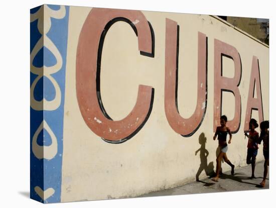Cuban Girls Run in a Street in Havana, Cuba, Thursday, August 10, 2006-Javier Galeano-Stretched Canvas