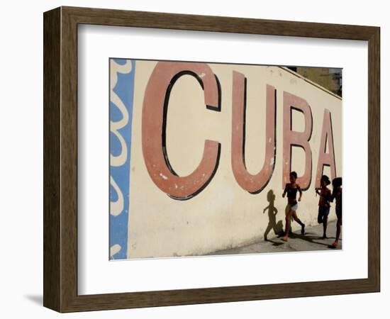 Cuban Girls Run in a Street in Havana, Cuba, Thursday, August 10, 2006-Javier Galeano-Framed Photographic Print