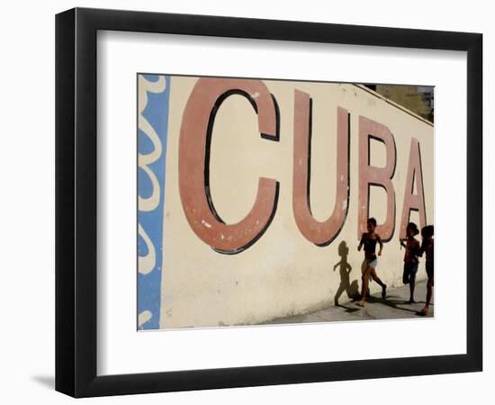 Cuban Girls Run in a Street in Havana, Cuba, Thursday, August 10, 2006-Javier Galeano-Framed Photographic Print